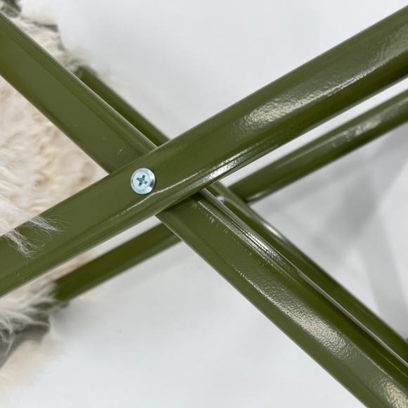 Real Shearling Top and Metal Frame Foldable Accent Stool - Picture 8 of 8